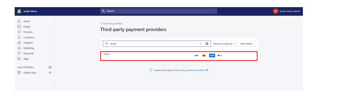 Select Stripe as Third-Party Payment Provider