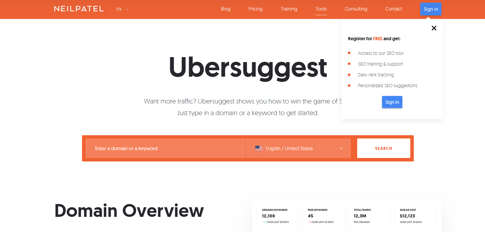 Ubersuggest - Tool For Planning A Website Development