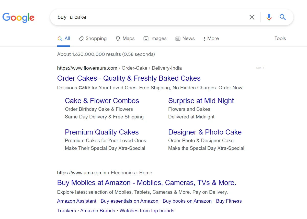 buy a cake - Google SERP Results