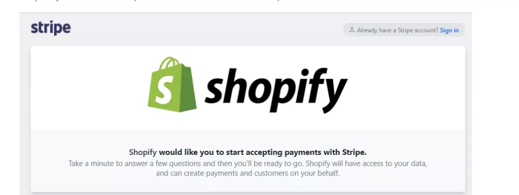 Stripe is integrated into the Shopify Account