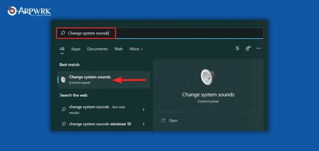  Search Change system sounds on the search bar and click the same