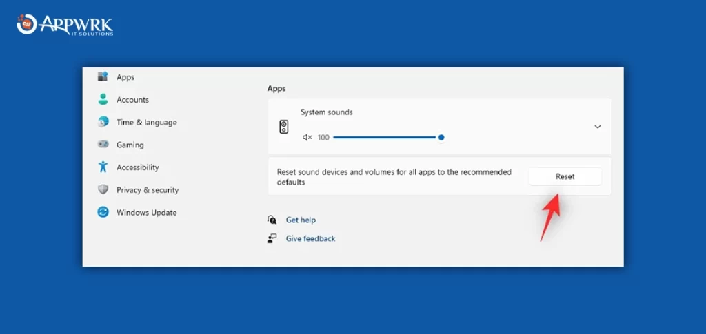 Reset sound and volume settings for apps