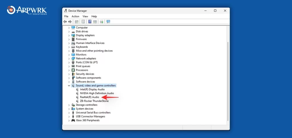 Click the desired audio adapter facing the issue