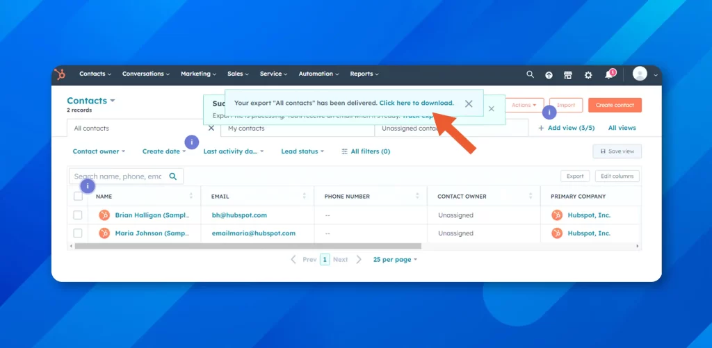 Steps to Add Birthday Field to HubSpot 
Using a Custom Field Method: Step 4 (Click 'Click Here to Download')