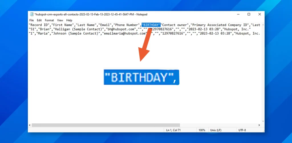 Steps to Add Birthday Field to HubSpot 
Using a Custom Field Method: Step 5 (Add Column Name)