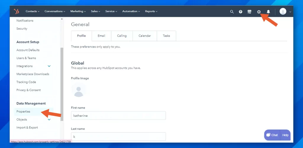 Steps to Add Birthday Field to HubSpot Using a HubSpot Property: Step 1 (Go to Settings)