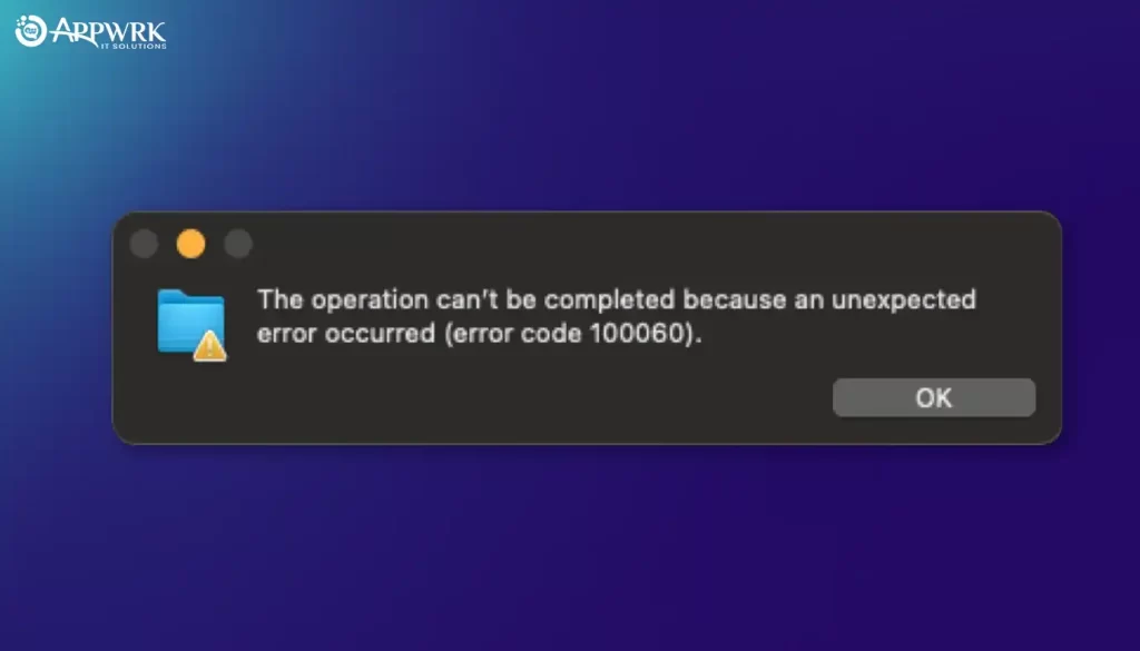 The operation can't be completed because an unexpected error occurred (error code 100060).