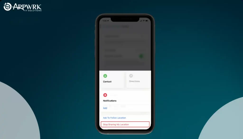 Click on "Stop sharing My Location" to pause location on Find my iPhone