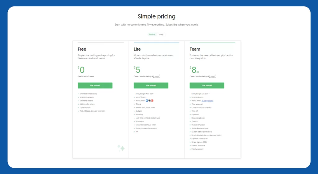 Everhour pricing plans