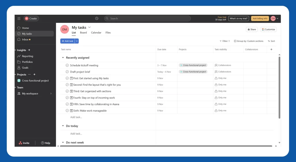 Task Tracking in Asana