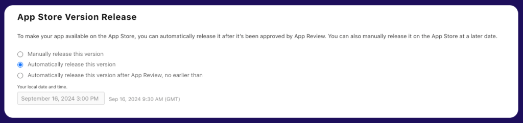 How to submit an iOS app to the app store- App Store Version Release Section