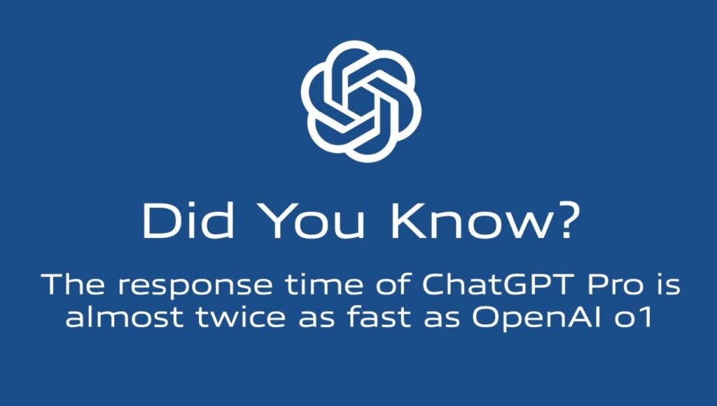 Did you know? The response time of ChatGPT Pro is almost twice as fast as Open AI 01