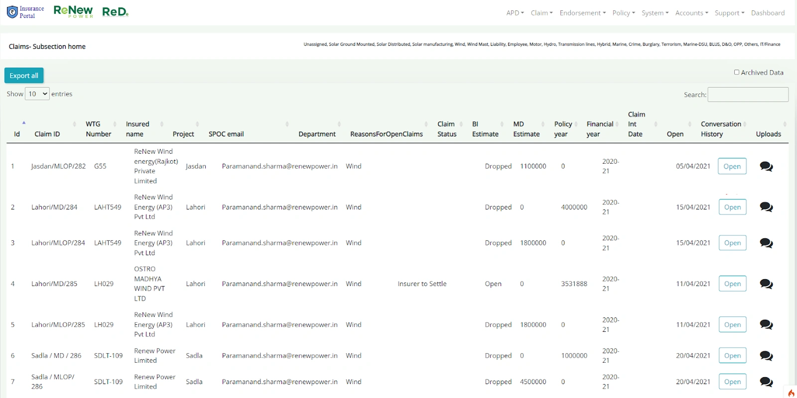 Insurance Portal Web Application User Interface