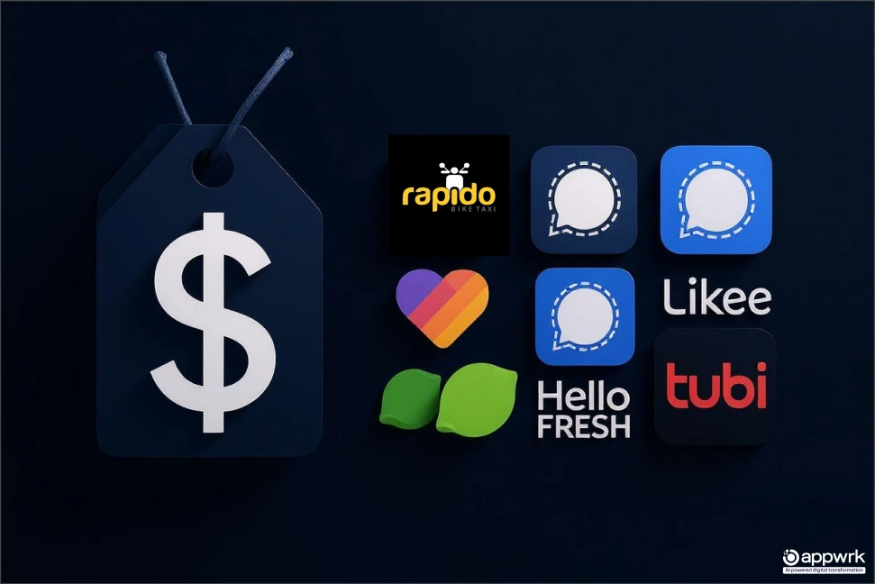 Collage of app logos like Rapido, Signal, Noon, Netflix, HelloFresh with cost tags