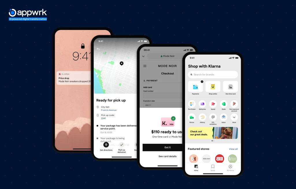 Different Klarna app UI/UX screenshot