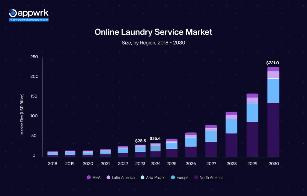 Online Laundry Service Market Size, by region, 2018-2030