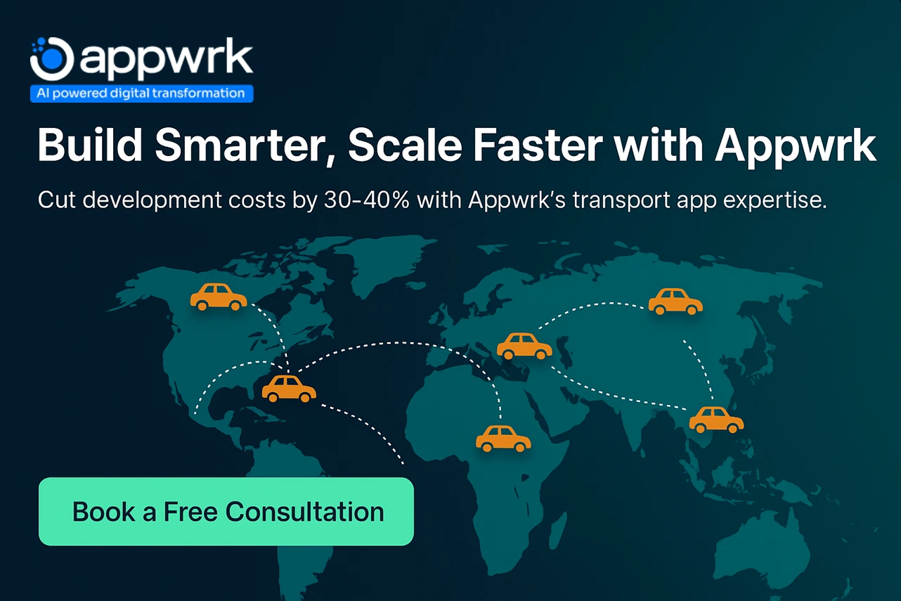 Appwrk ride-hailing app development services – cut development cost by 30–40 percent with global transport app expertise