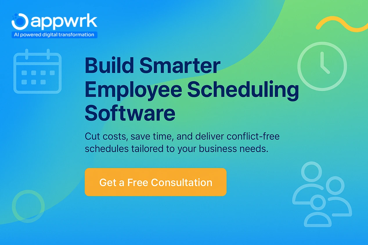 Build smarter employee scheduling software with Appwrk to save time, cut costs, and create conflict-free schedules for businesses