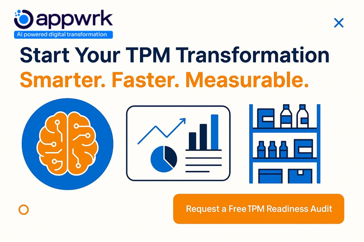 "Appwrk CTA: Start your TPM transformation with AI-powered forecasting, trade spend control, and retail analytics – free readiness audit"