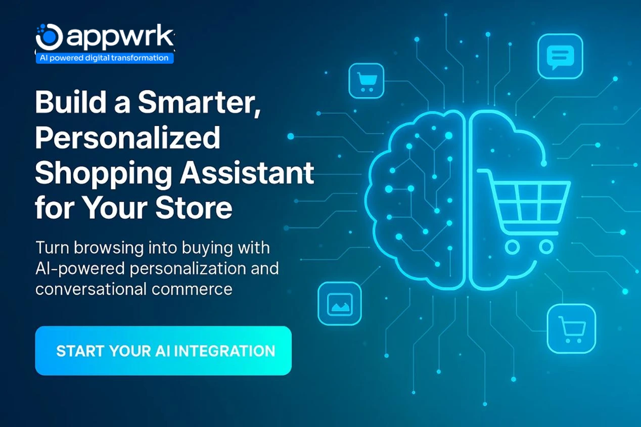 Call-to-action banner encouraging brands to build smarter personalized AI shopping assistants with Appwrk for AI-powered personalization and conversational commerce.