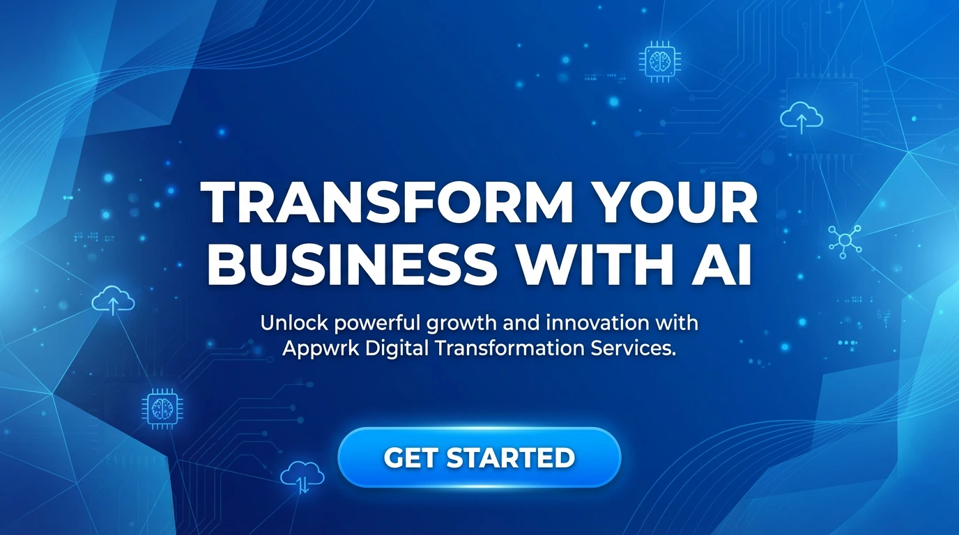 AI transformation banner encouraging businesses to adopt AI-powered analytics and decision intelligence solutions.